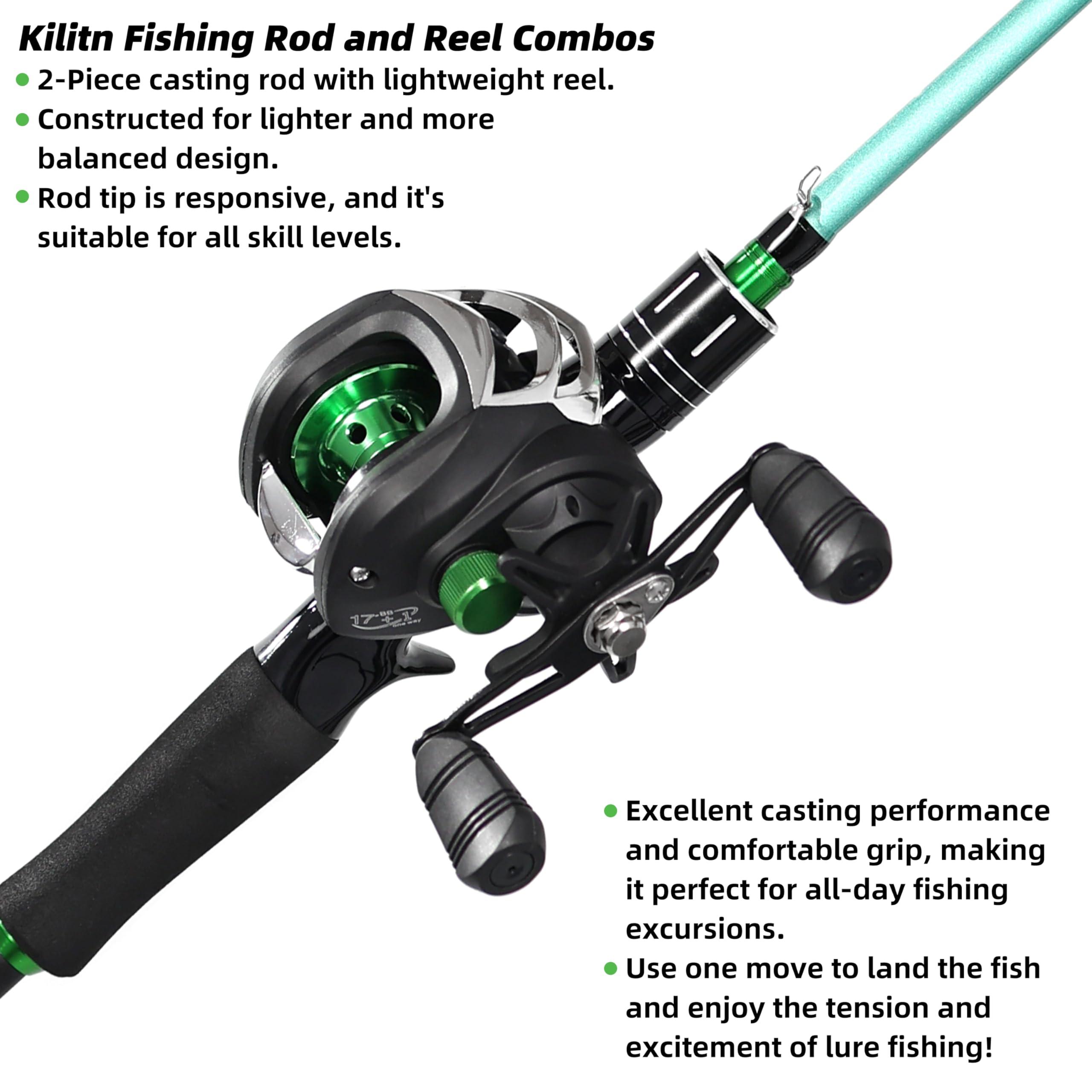 Close up of Kilitn baitcasting reel and EVA handle