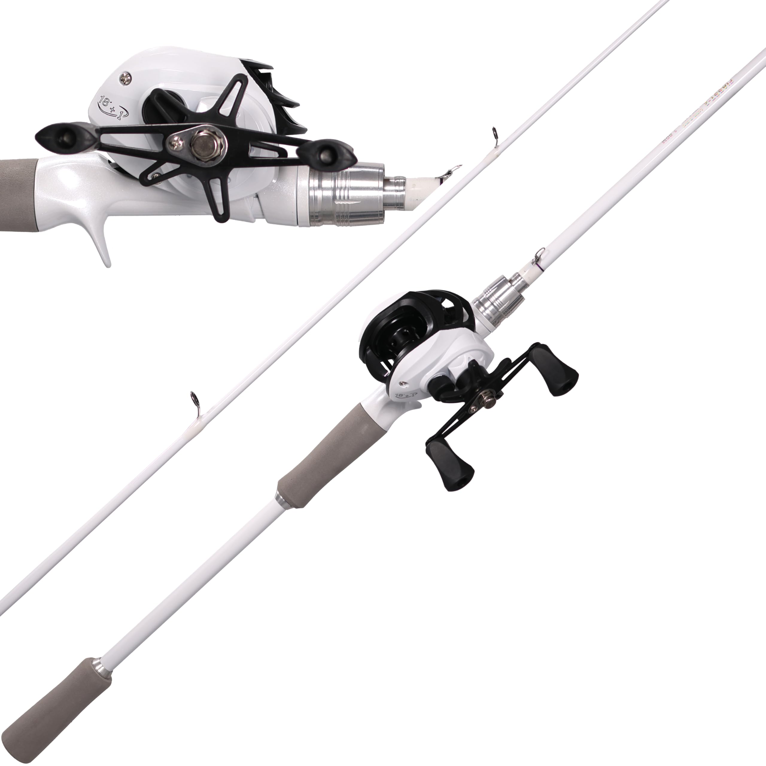 Kilitn 6ft white baitcasting rod and reel combo front view