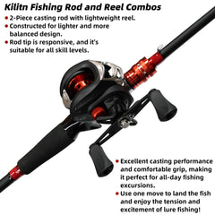 Kilitn 7ft 2-piece fiberglass-wrapped carbon rod with left-hand reel