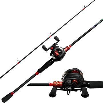 Kilitn baitcast rod and reel combo in red black for precise casting and quick hookups