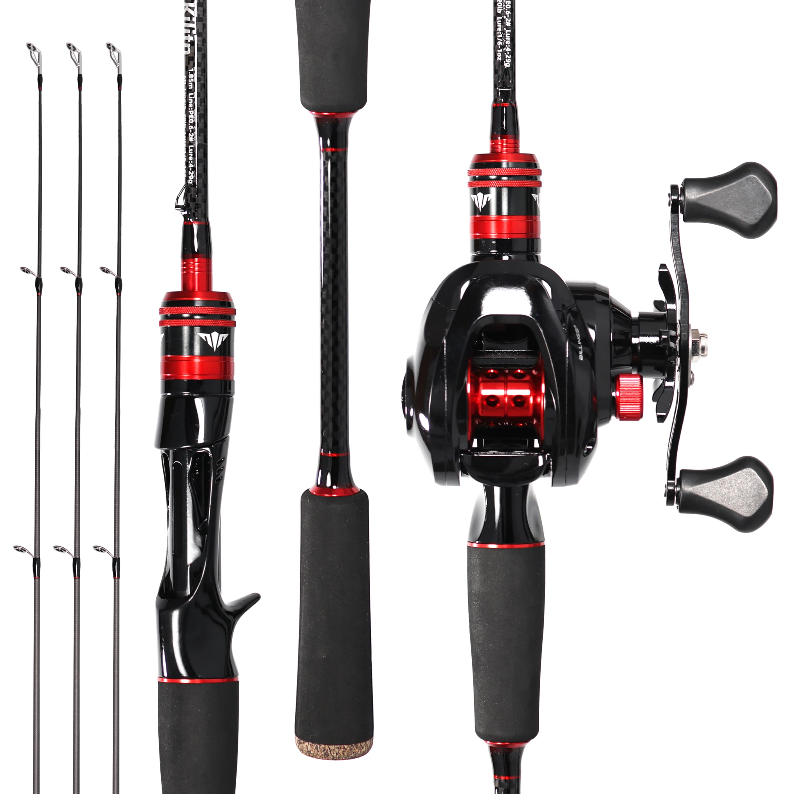 Kilitn fishing rod and reel combo 6ft red-black carbon fiber