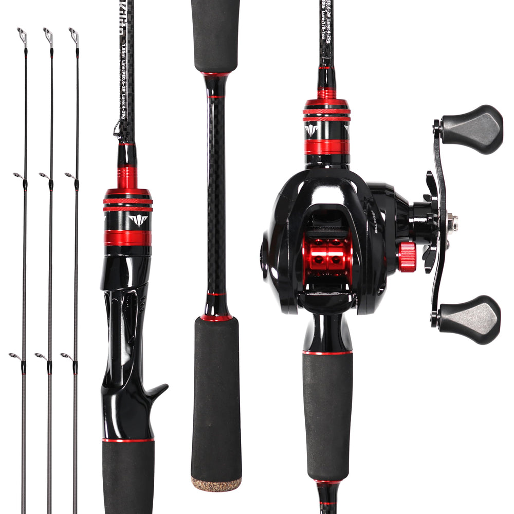 Kilitn fishing rod and reel combo 6ft red-black carbon fiber