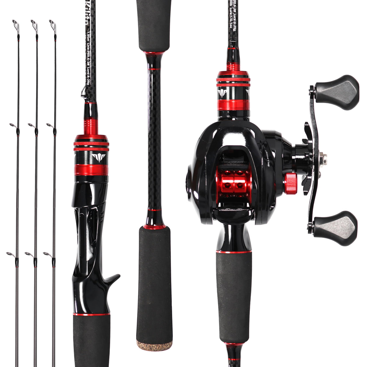 Kilitn fishing rod and reel combo 6ft red-black carbon fiber