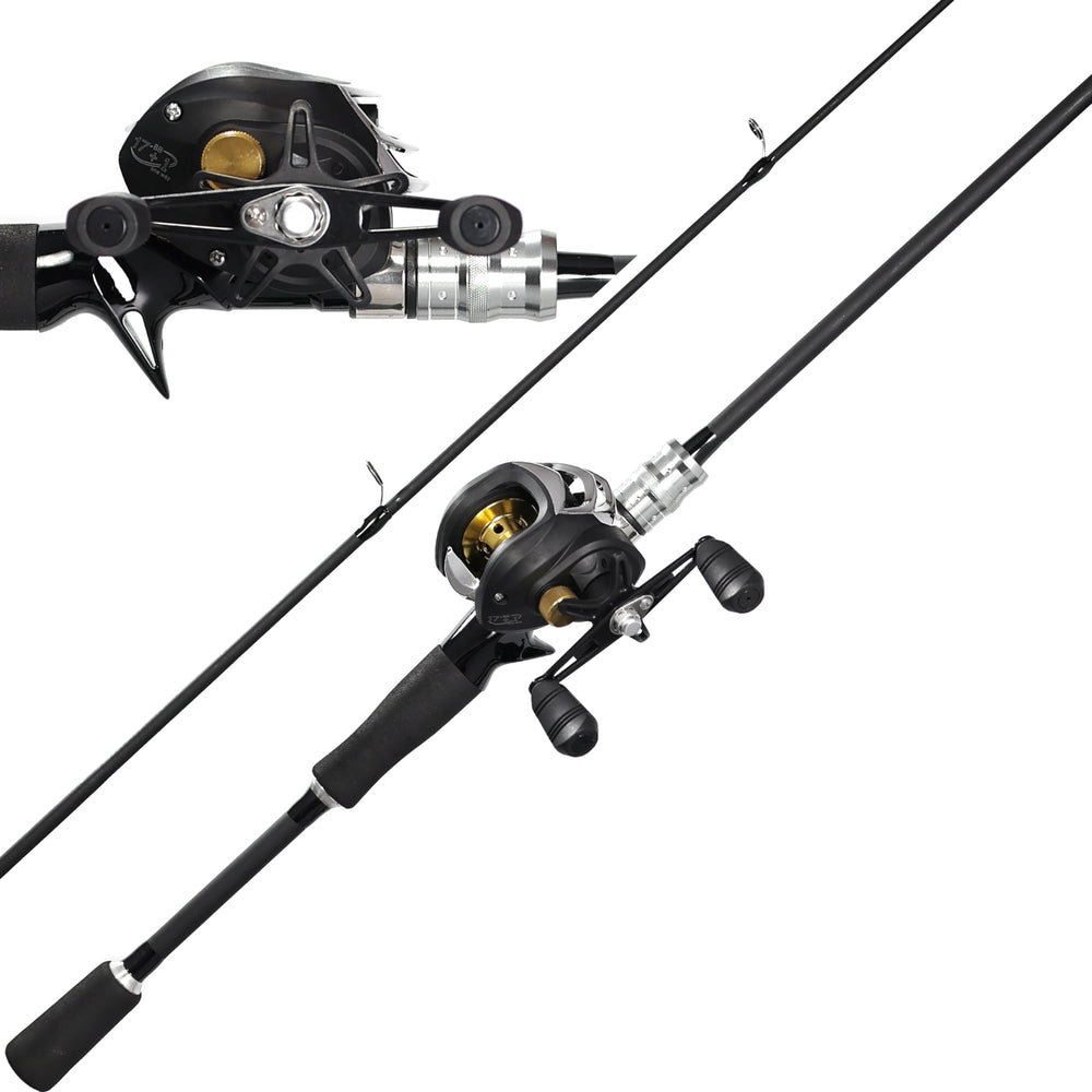 Kilitn black 6ft 2-piece baitcasting rod and reel combo – front view