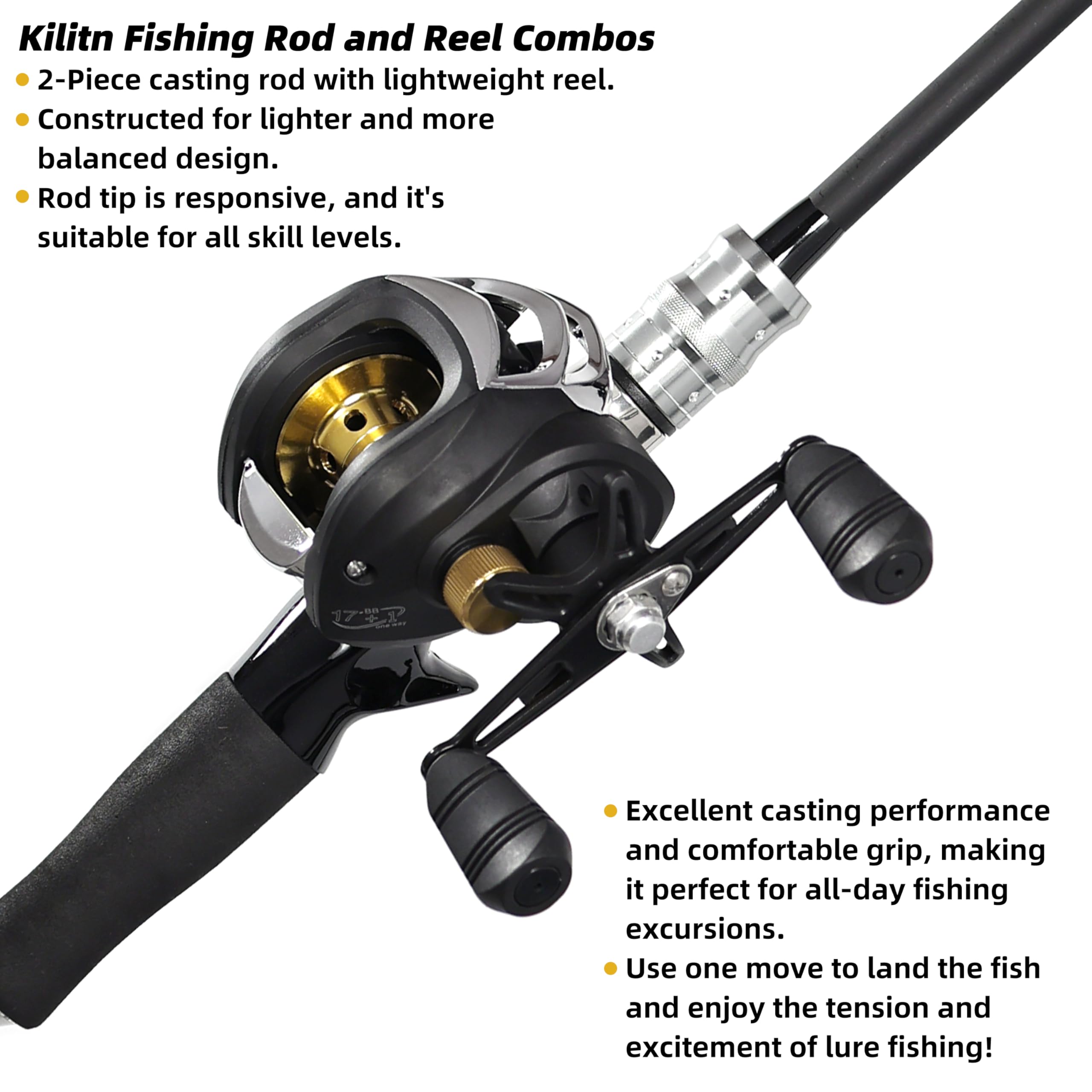Kilitn black fishing rod and reel combo 2-piece fiberglass rod