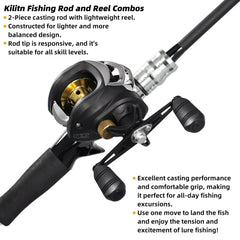 Kilitn black fishing rod and reel combo 2-piece fiberglass rod