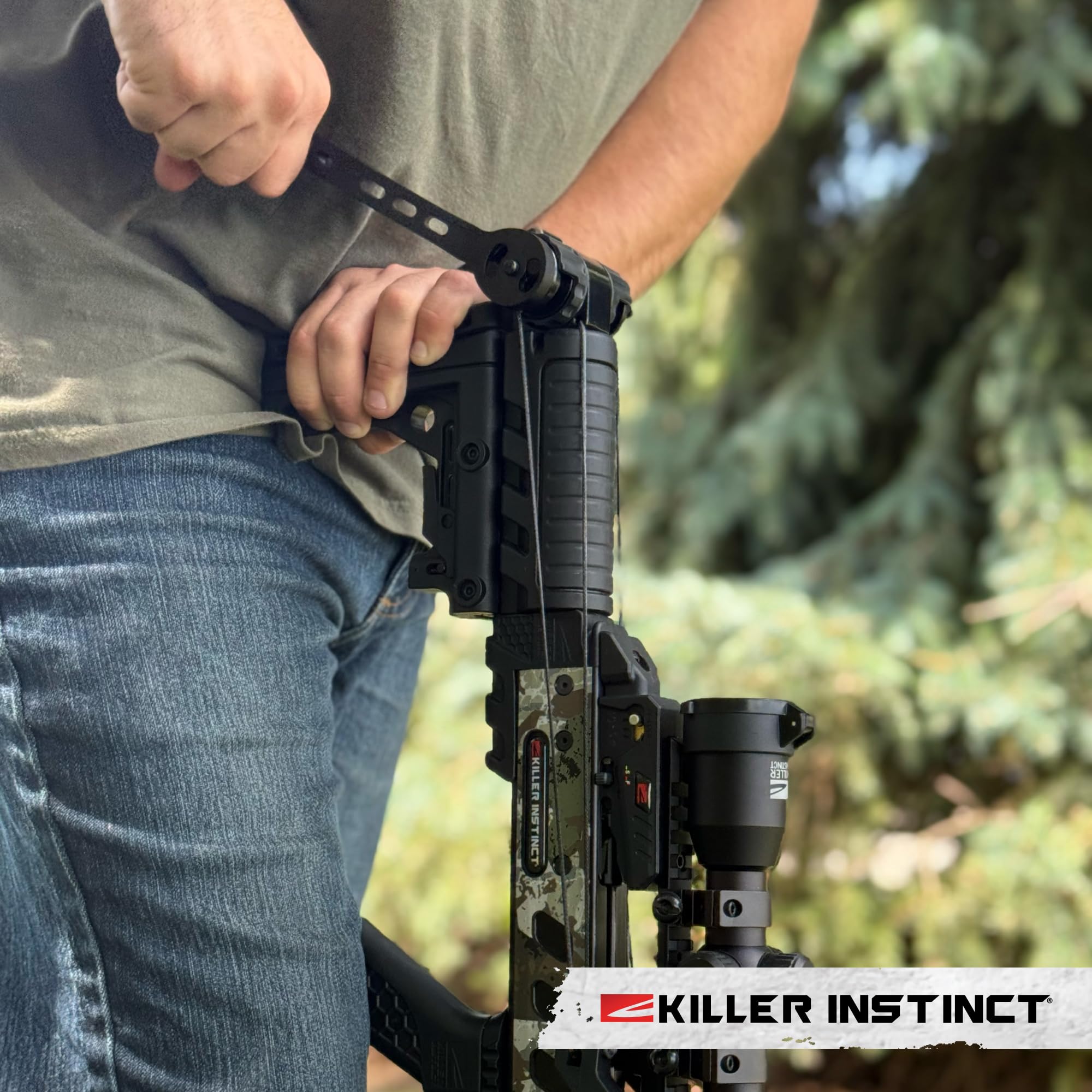 Killer Instinct DSC compact sled crank mounted during cocking demonstrates silent operation.