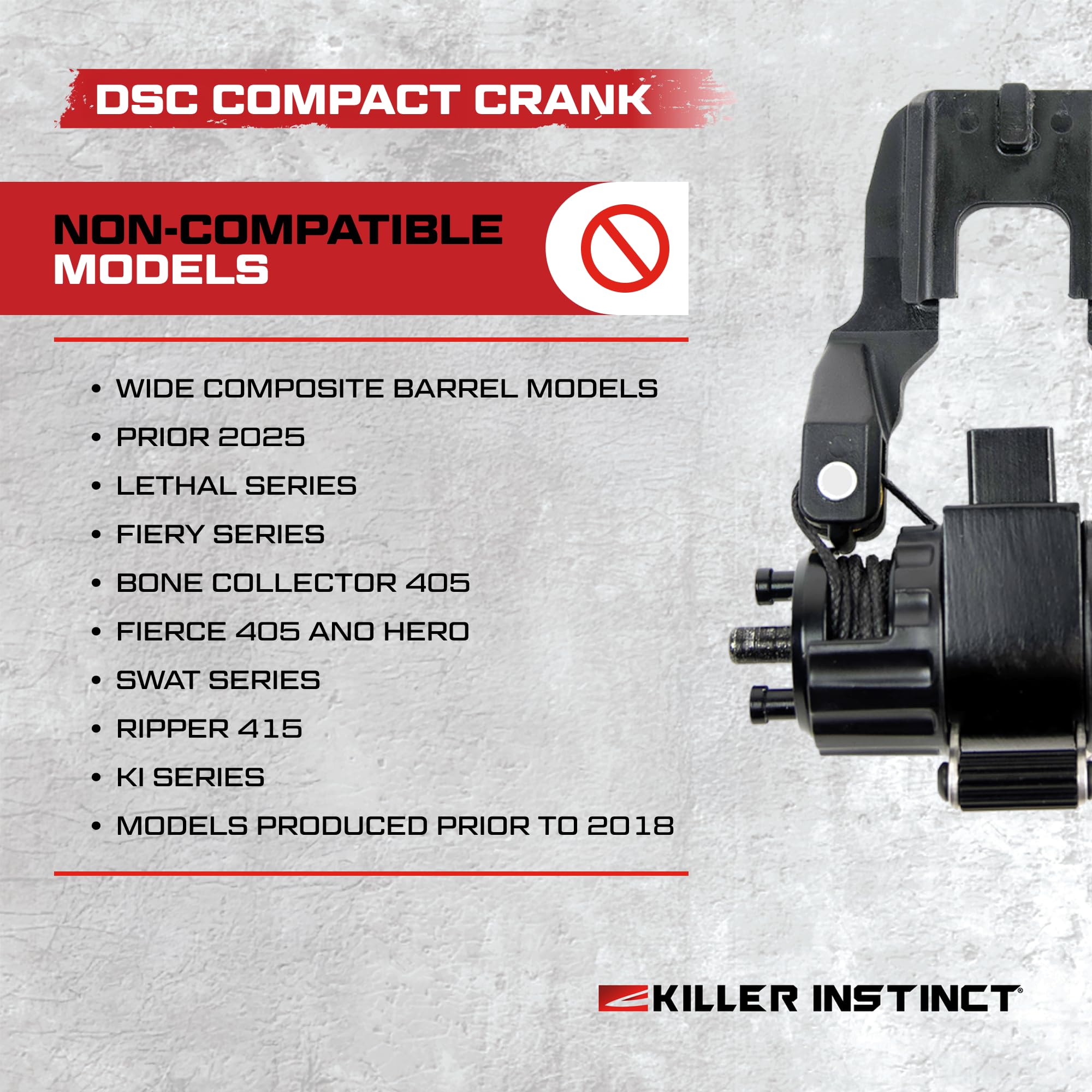 Killer Instinct DSC compact sled crank on a crossbow barrel highlights slim design.