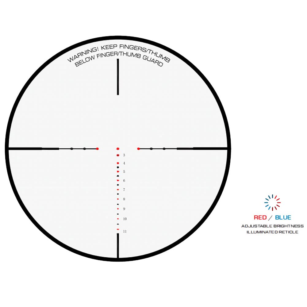Killer Instinct Max View 2-7x36 reticle closeup shows precise LOC range marks for quick shots