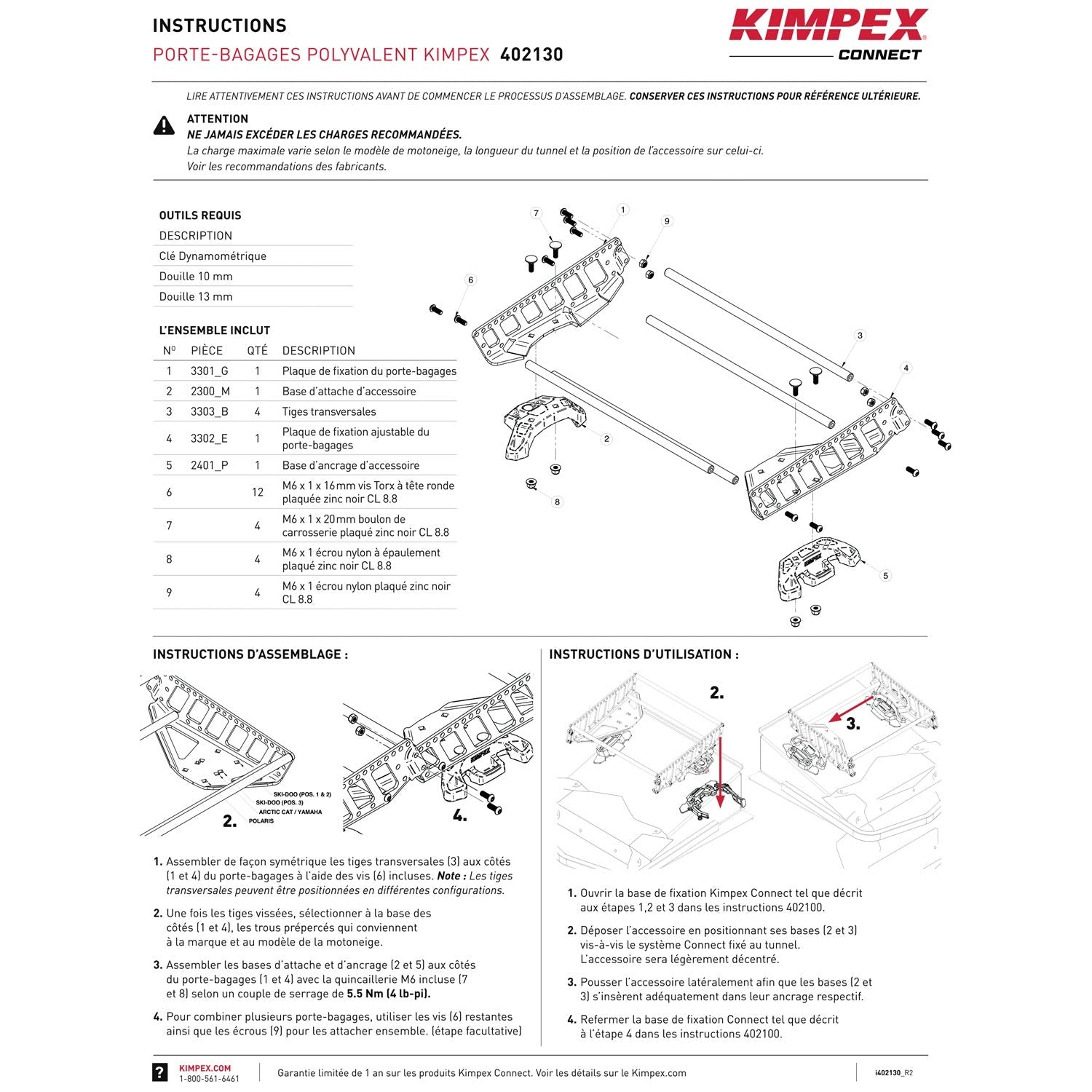 KimpexConnect versatile rack dimensions 310 mm x 375 mm x 112 mm fit many snowmobiles.