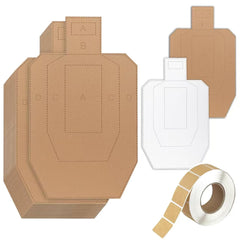 KIMSOFUNNY shooting targets pack shows tan front and white back for hit detection.