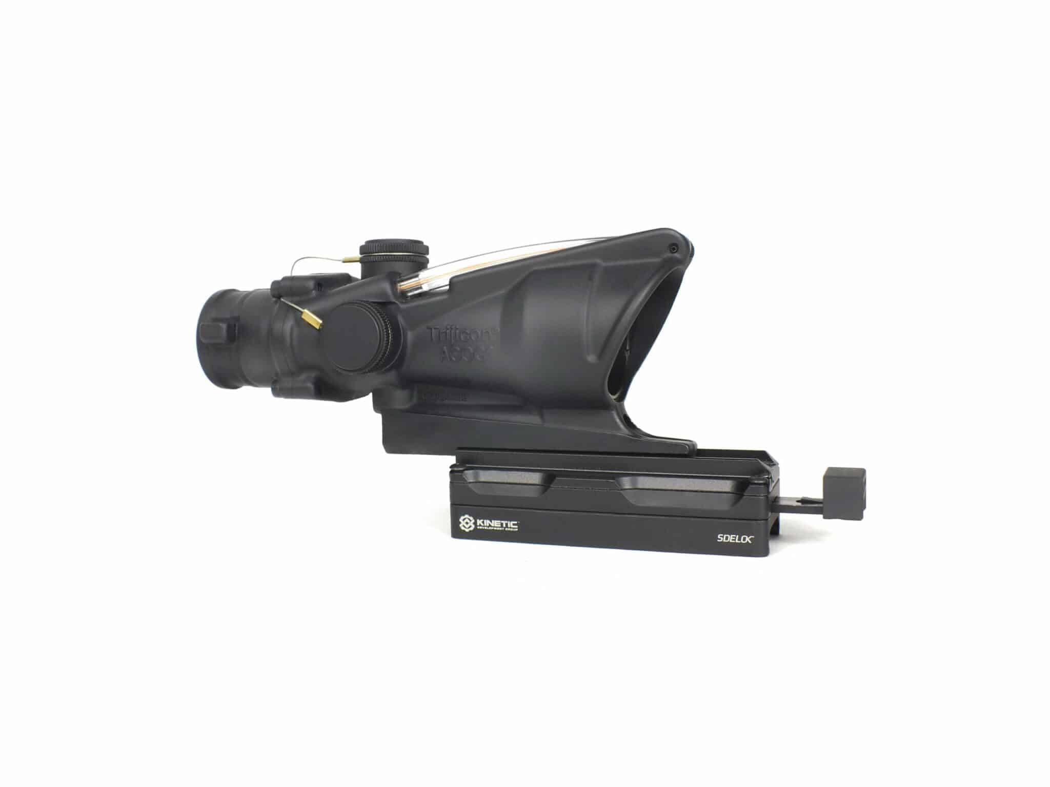 Kinetic Sidelok mount closeup showing precise fit for all ACOG models
