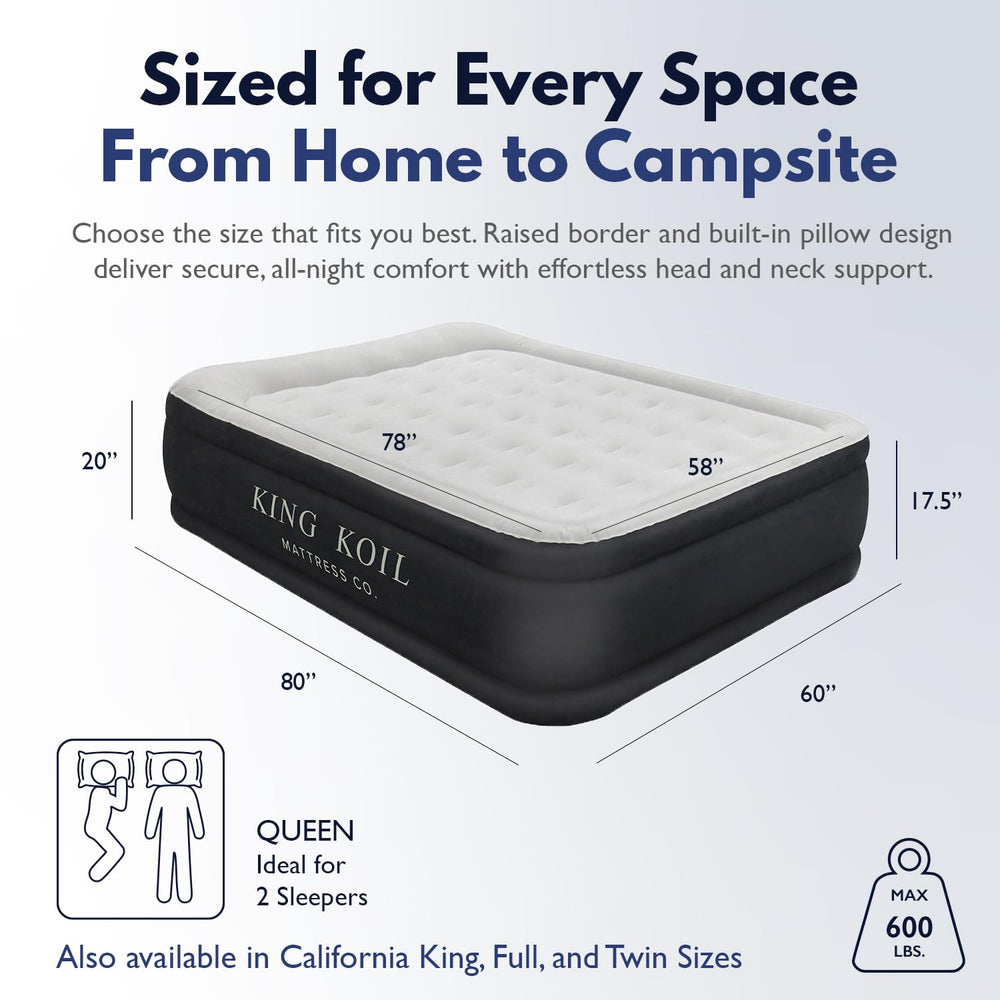 King Koil luxury air mattress queen coil-beam support distributes weight evenly