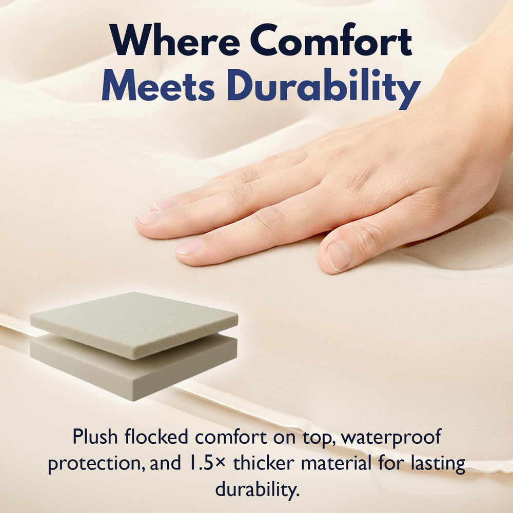 King Koil double-high queen air mattress for bed-like height.