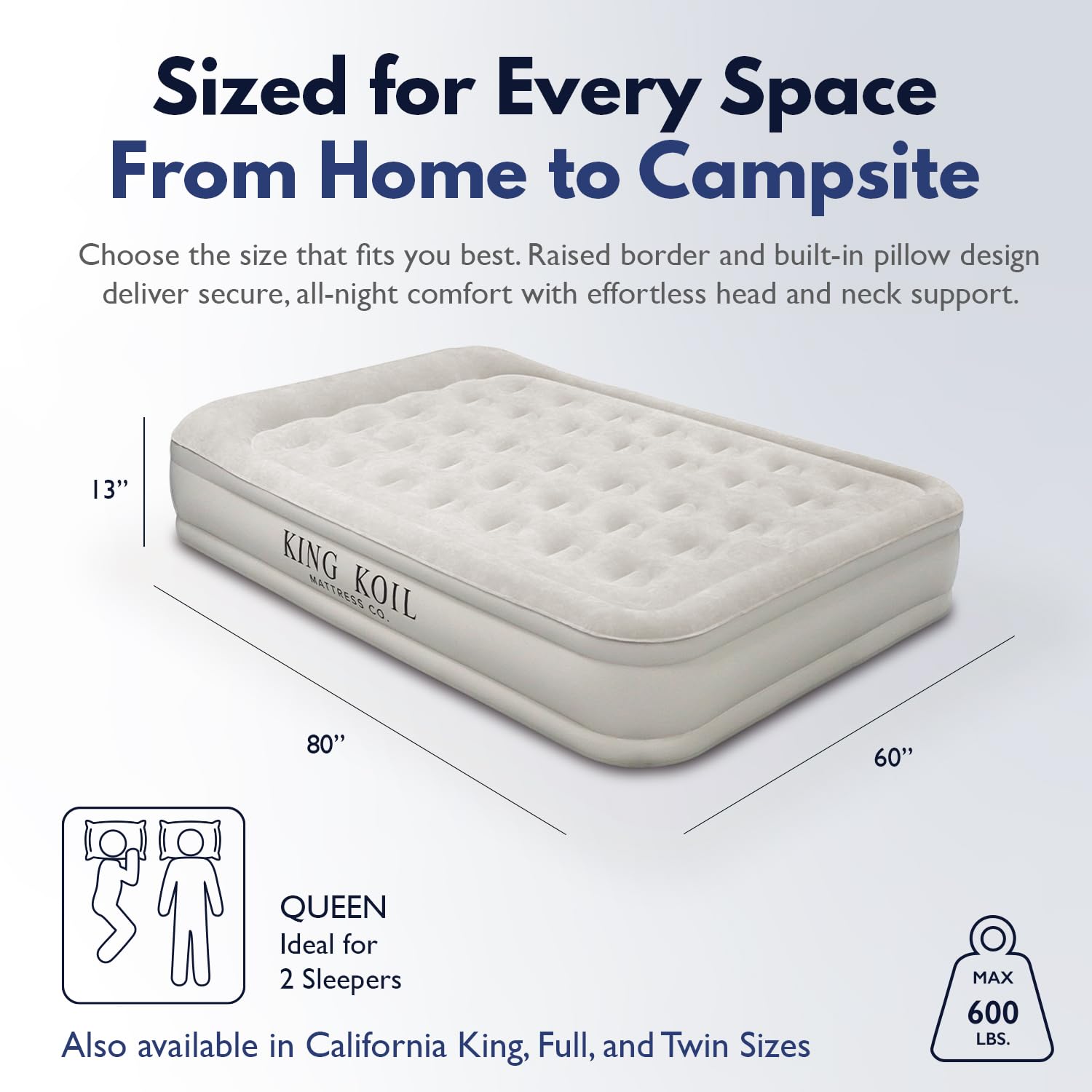 King Koil Luxury Queen Airbed built-in-pump inflates quickly for effortless setup