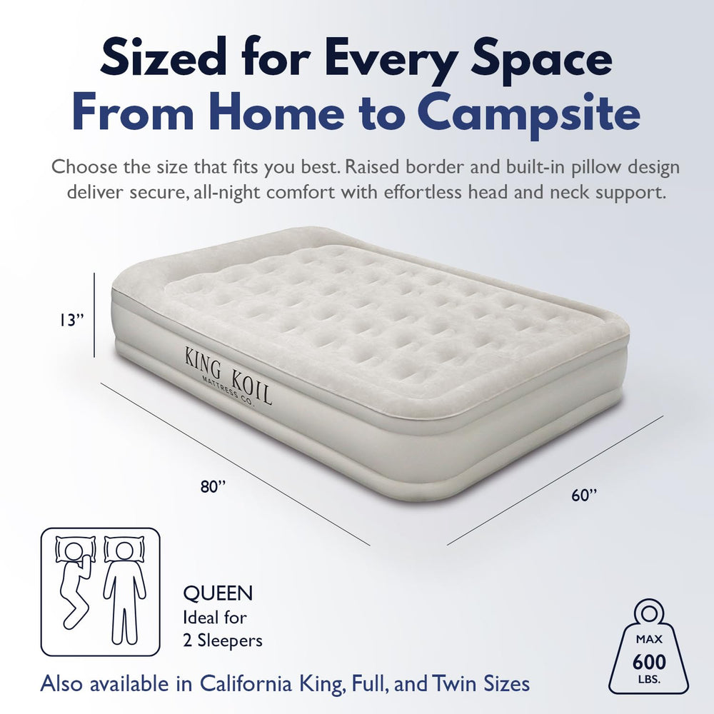 King Koil Luxury Queen Airbed built-in-pump inflates quickly for effortless setup