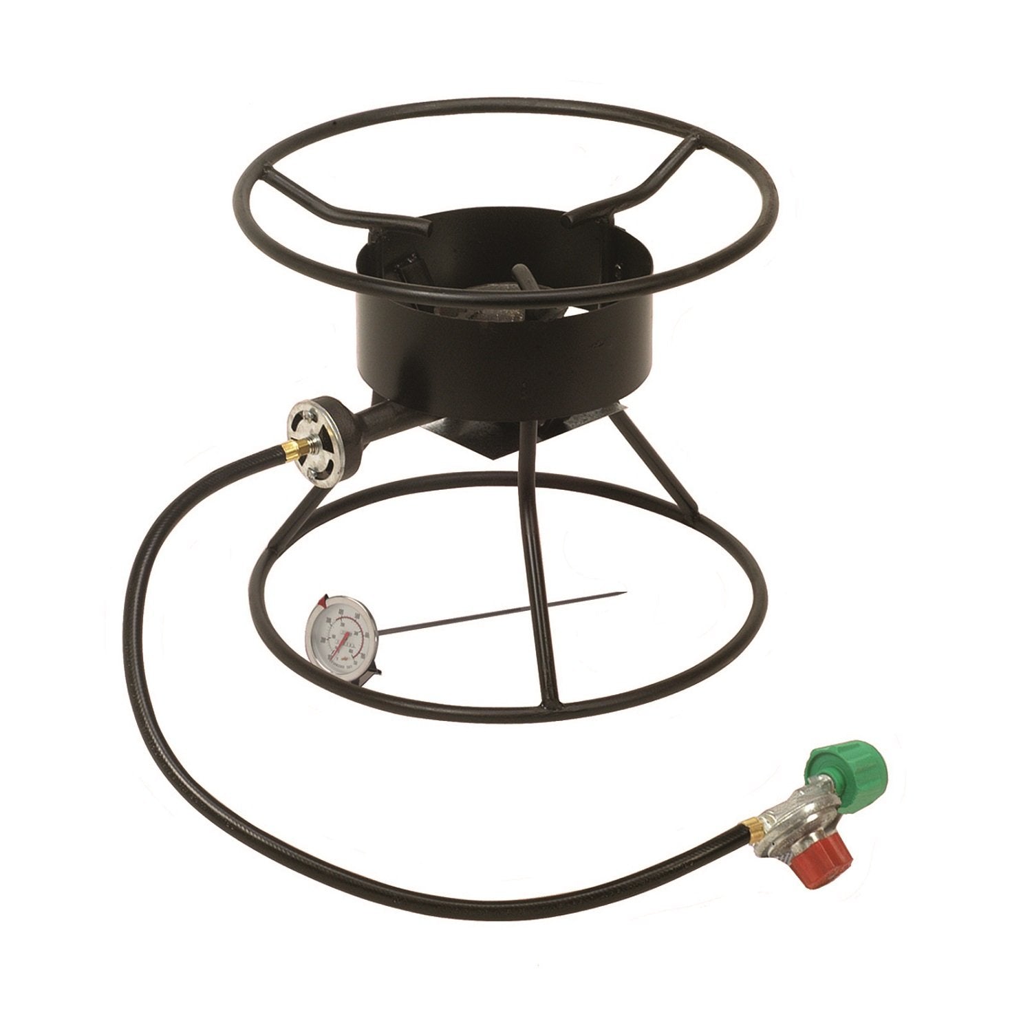 King Kooker 86PKT 12-Inch cooker on sturdy tripod stand for outdoor meals