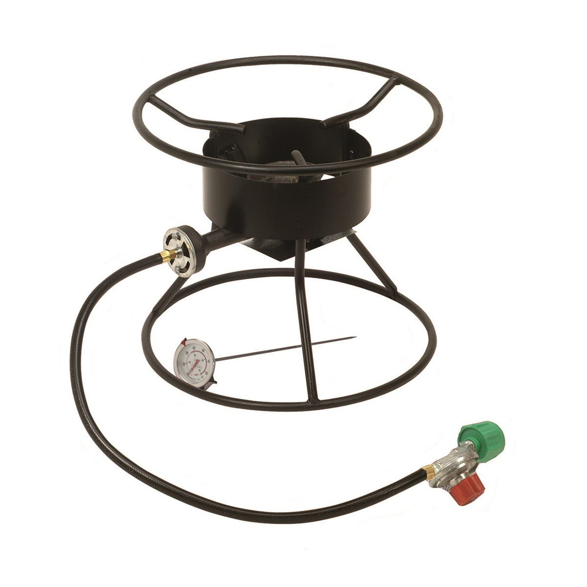King Kooker 86PKT 12-Inch cooker on sturdy tripod stand for outdoor meals