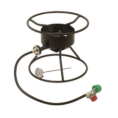 King Kooker 86PKT 12-Inch cooker on sturdy tripod stand for outdoor meals