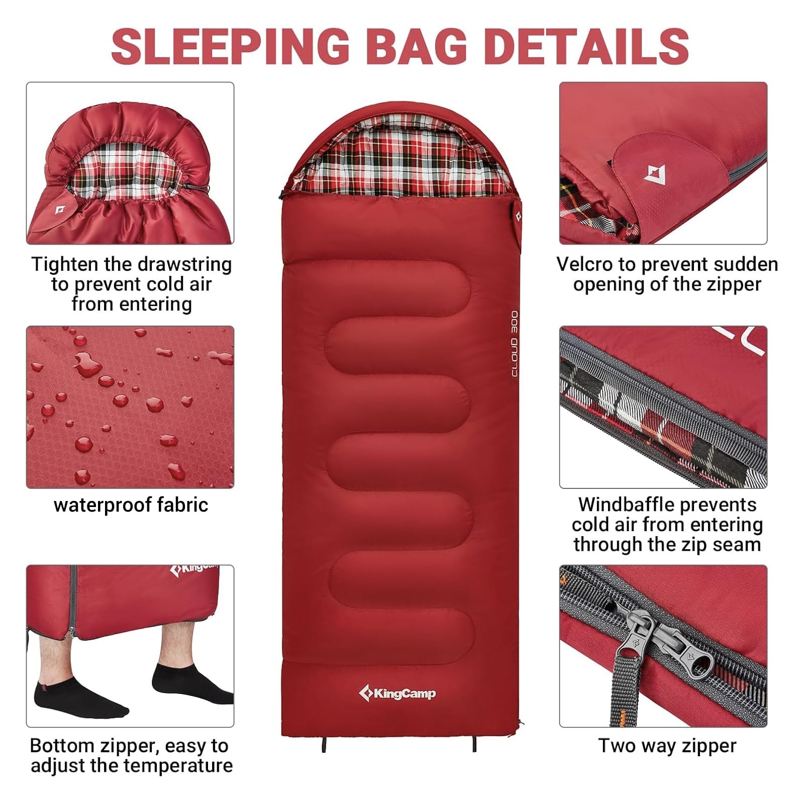 KingCamp 45°F kids sleeping bag with waterproof outer cover keeps dry outdoors.