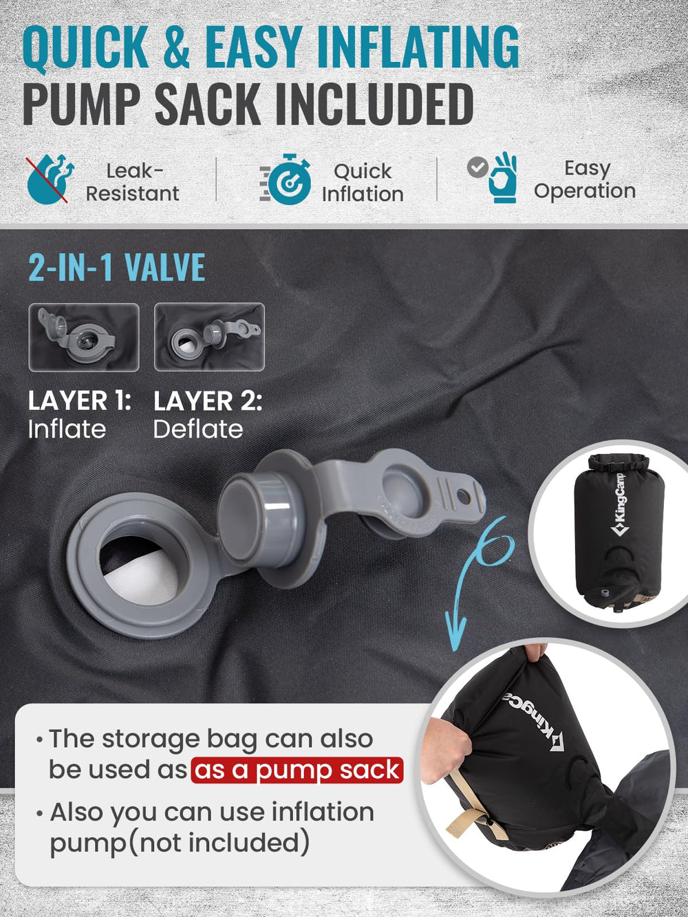 KingCamp pad with dual valves for quick inflation and deflation