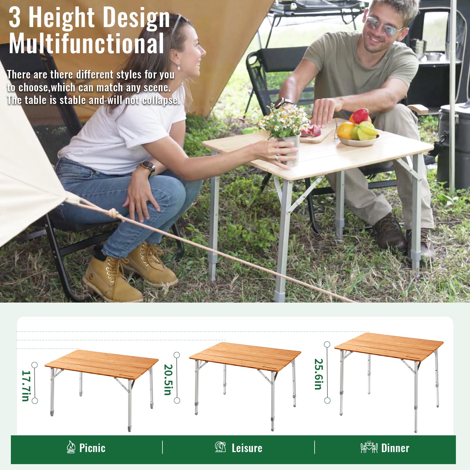 KingCamp anti-slip feet keep the table steady on uneven surfaces.