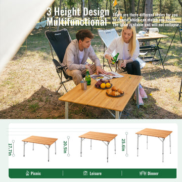 KingCamp bamboo top dining surface ideal for meals or games outdoors.