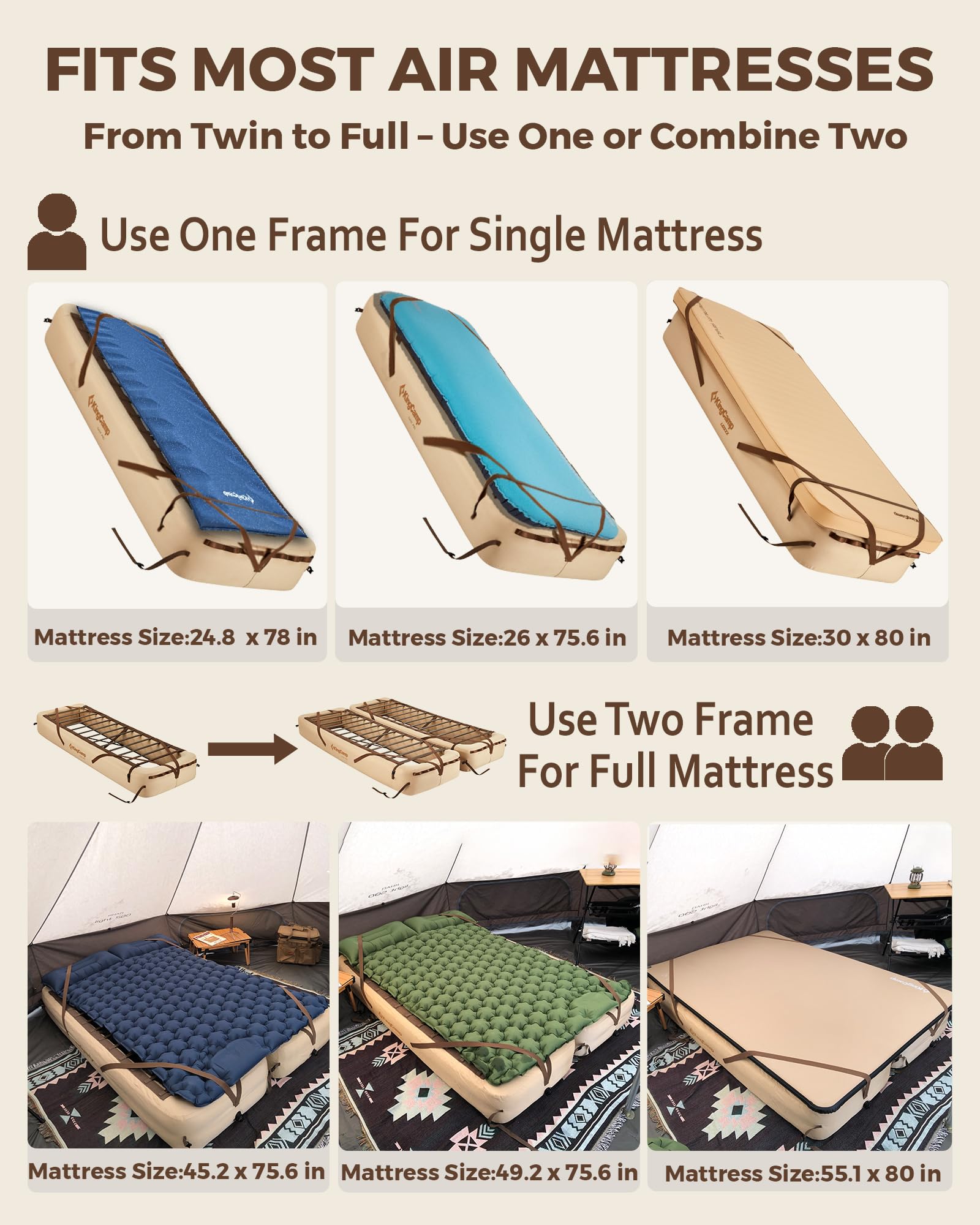 KingCamp bed frame 1000D Oxford fabric for durable, rugged outdoor use.