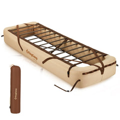 KingCamp bed frame folded in a bag for easy transport and storage.