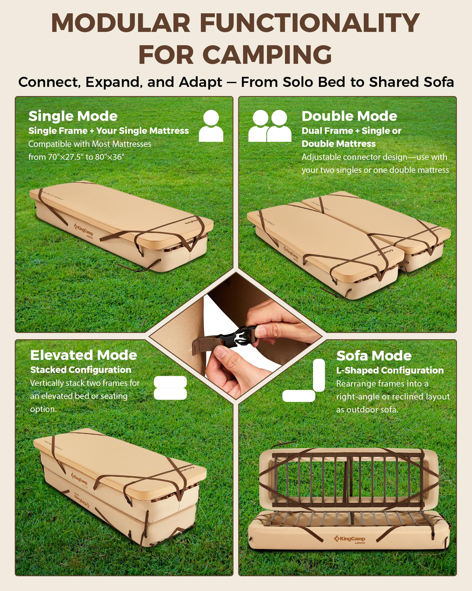 KingCamp bed frame packing straps help secure and compress for travel.