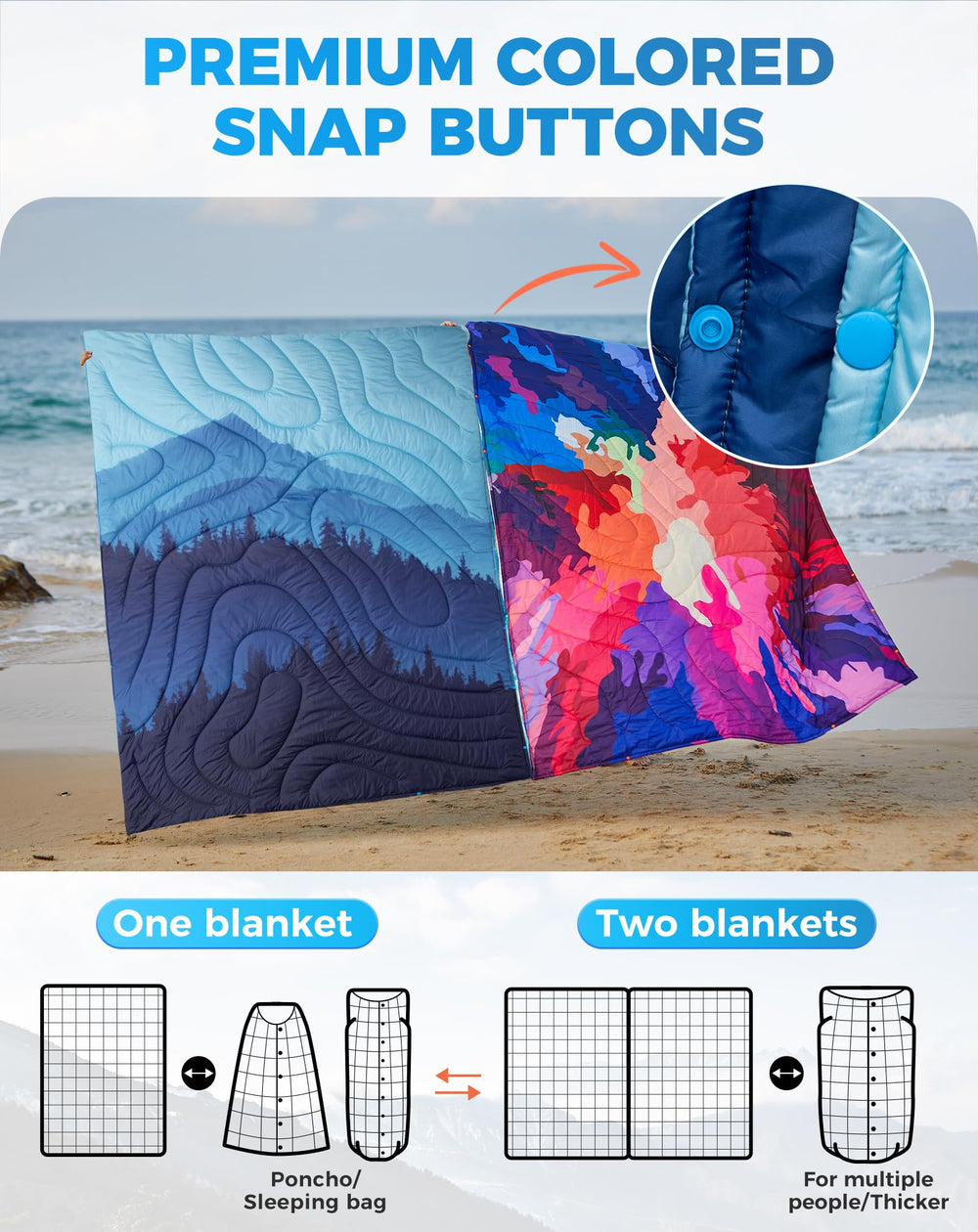 KingCamp blanket wraps two people for sharing warmth around campfire