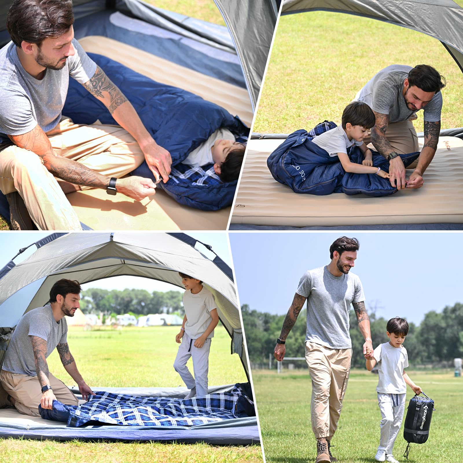 KingCamp bright red and blue design makes kids excited for outdoor sleepovers.
