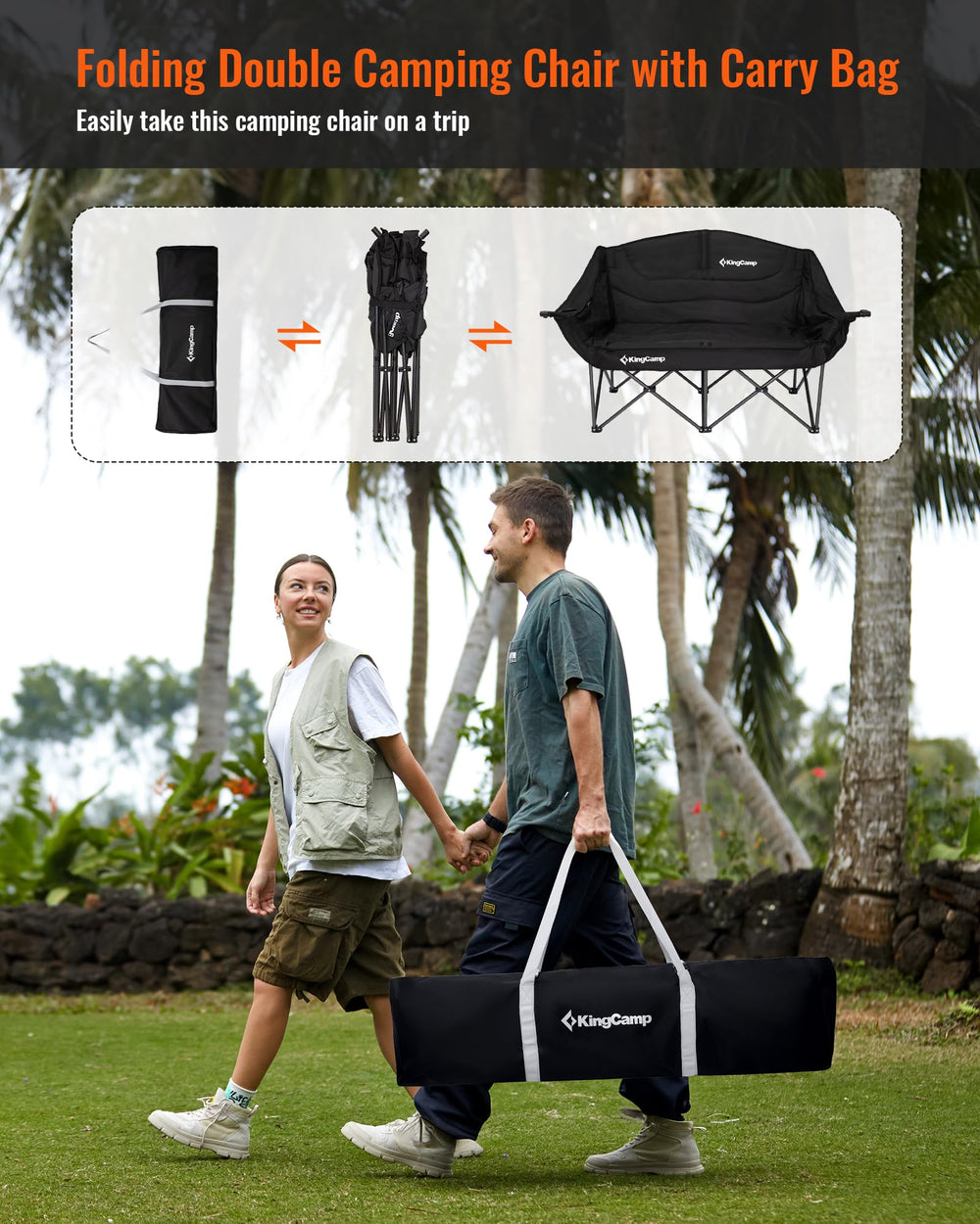 KingCamp folded chair with carry bag demonstrates compact transport