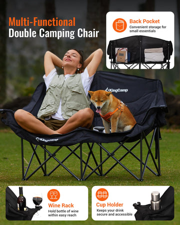 KingCamp chair with reinforced legs ensures stability on grass, sand, or dirt