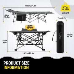 KingCamp cot with sturdy carbon steel frame offers reliable support