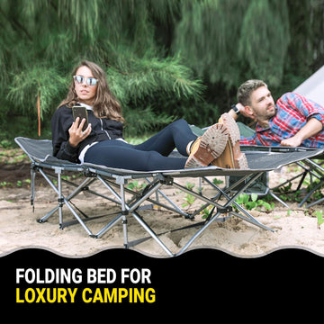 KingCamp cot includes side pocket for essentials within reach