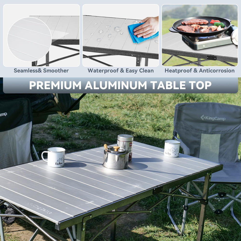 KingCamp camping table showcases durable aluminum construction for longevity.