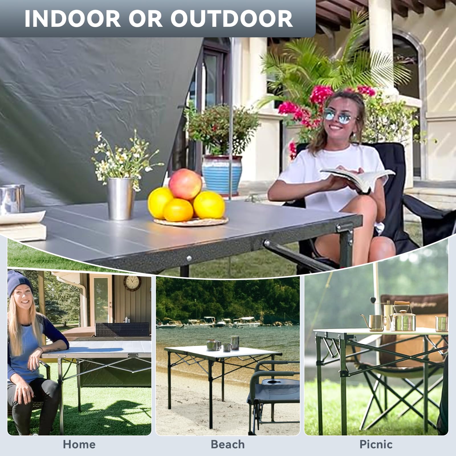 KingCamp camping table stable legs and triangular frame provide steady support.