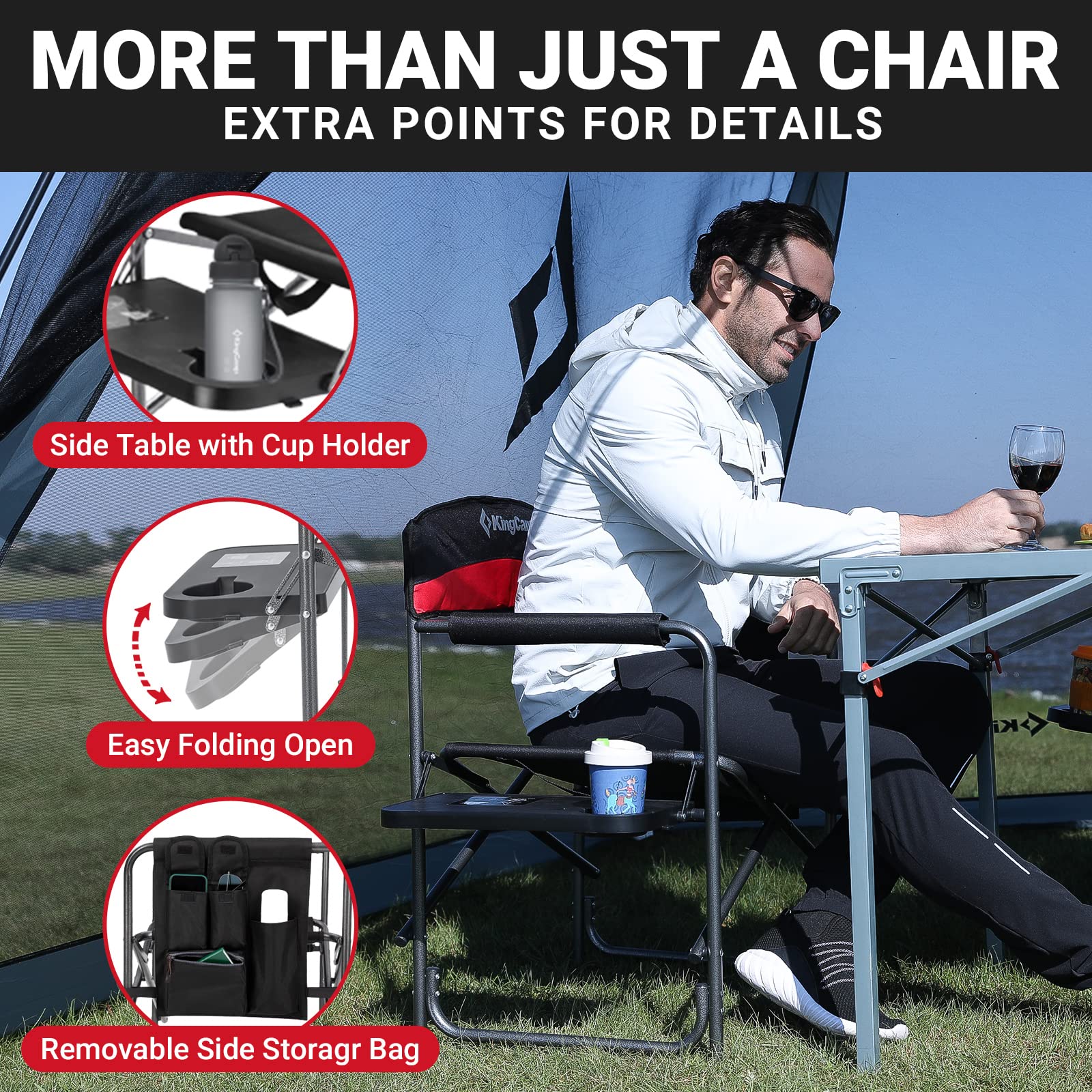 Seat height 17.7 inches on KingCamp chair supports comfortable posture outdoors.
