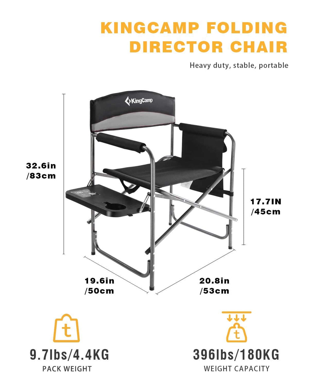 KingCamp chair with drink holder and side pockets for quick access