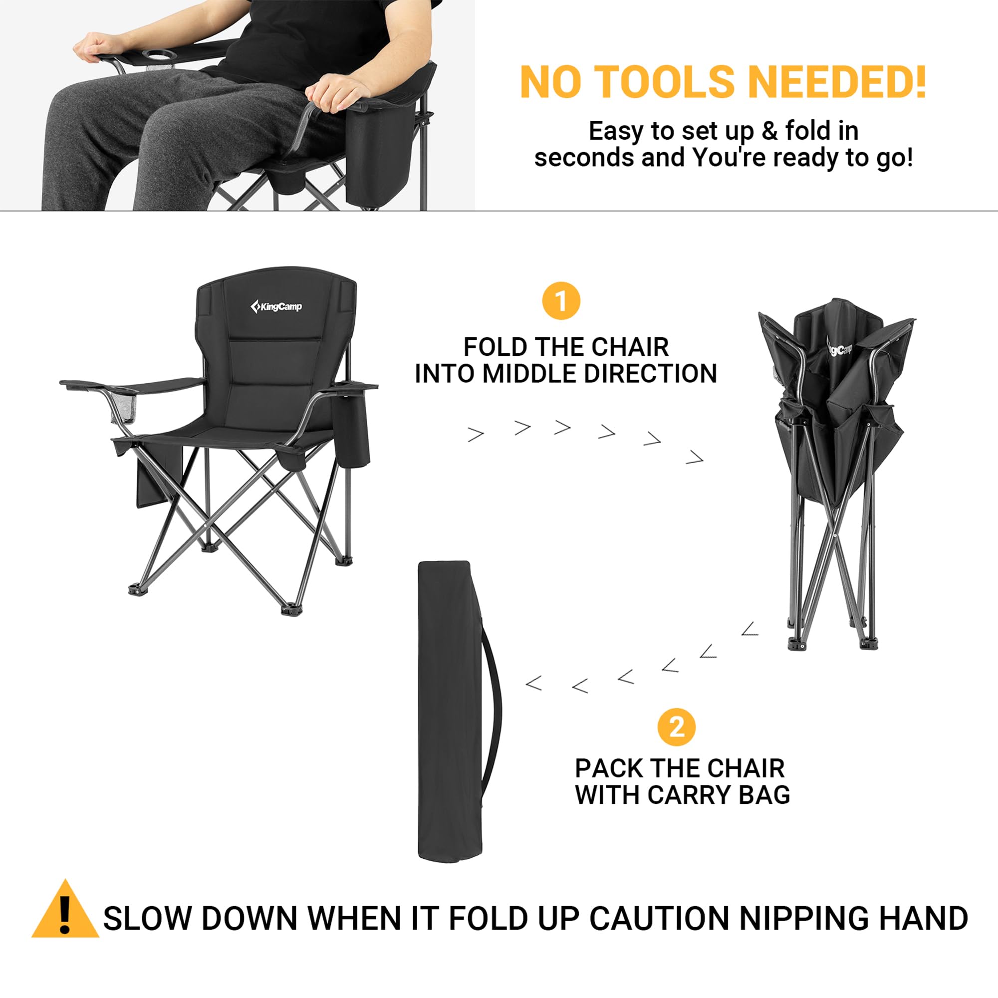 KingCamp chair with rubber feet for stable seating on varied surfaces.