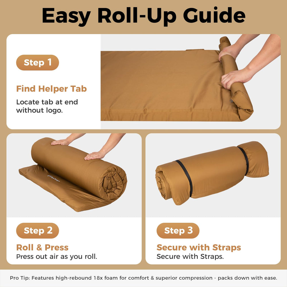 KingCamp Comfort rolls up tightly for portable storage and travel