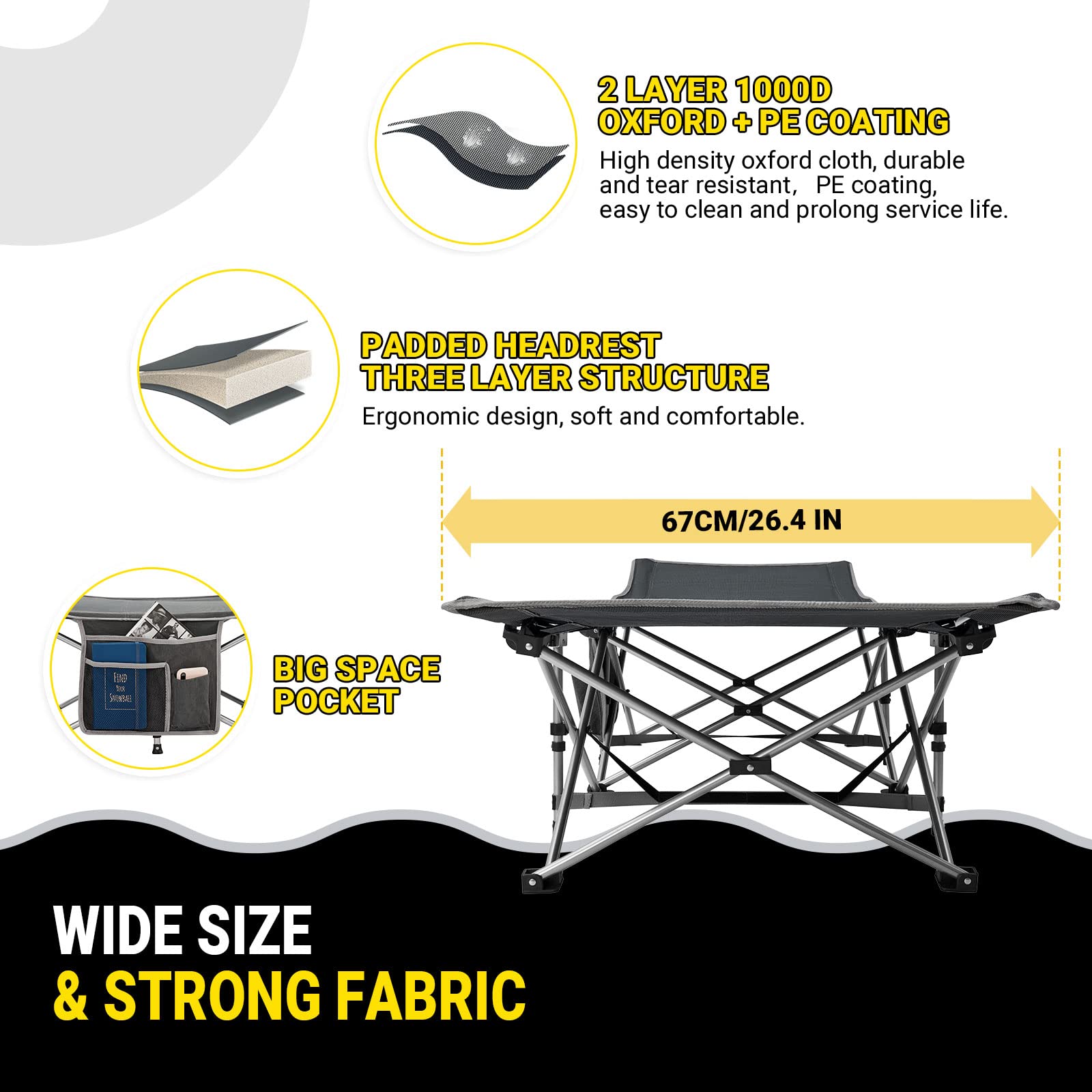 KingCamp cot built-in cotton pad plus tilt design for comfort