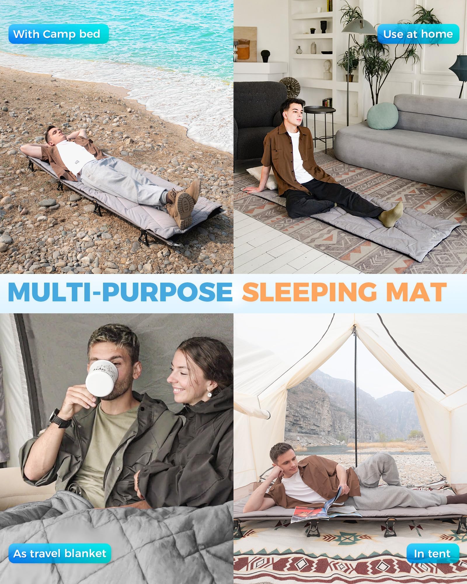 KingCamp cot-mattress-coverage-standard shows ample coverage on standard cots for added sleeping space.