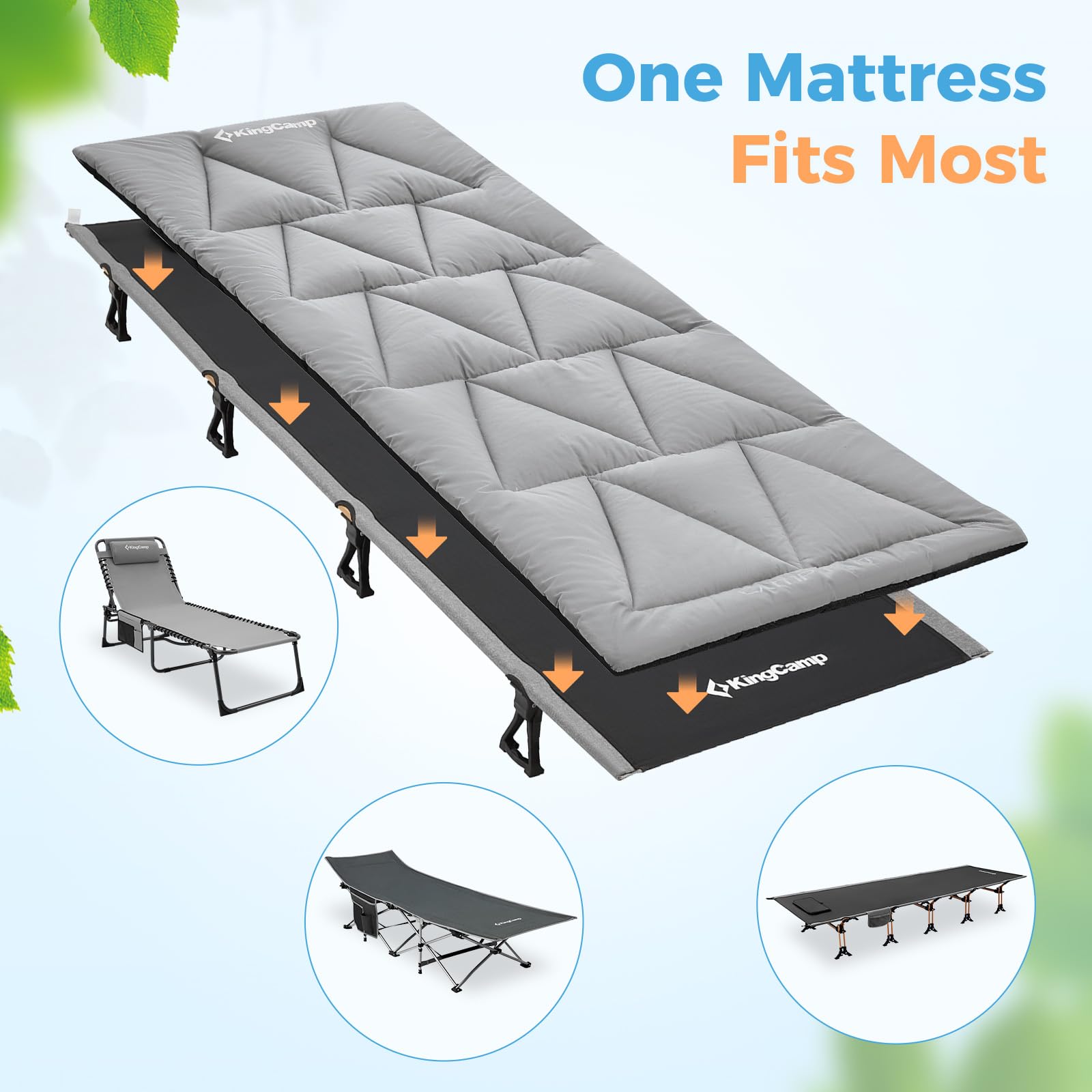 KingCamp cot-mattress-soft-breathable highlights soft, breathable fabric for comfy nights.