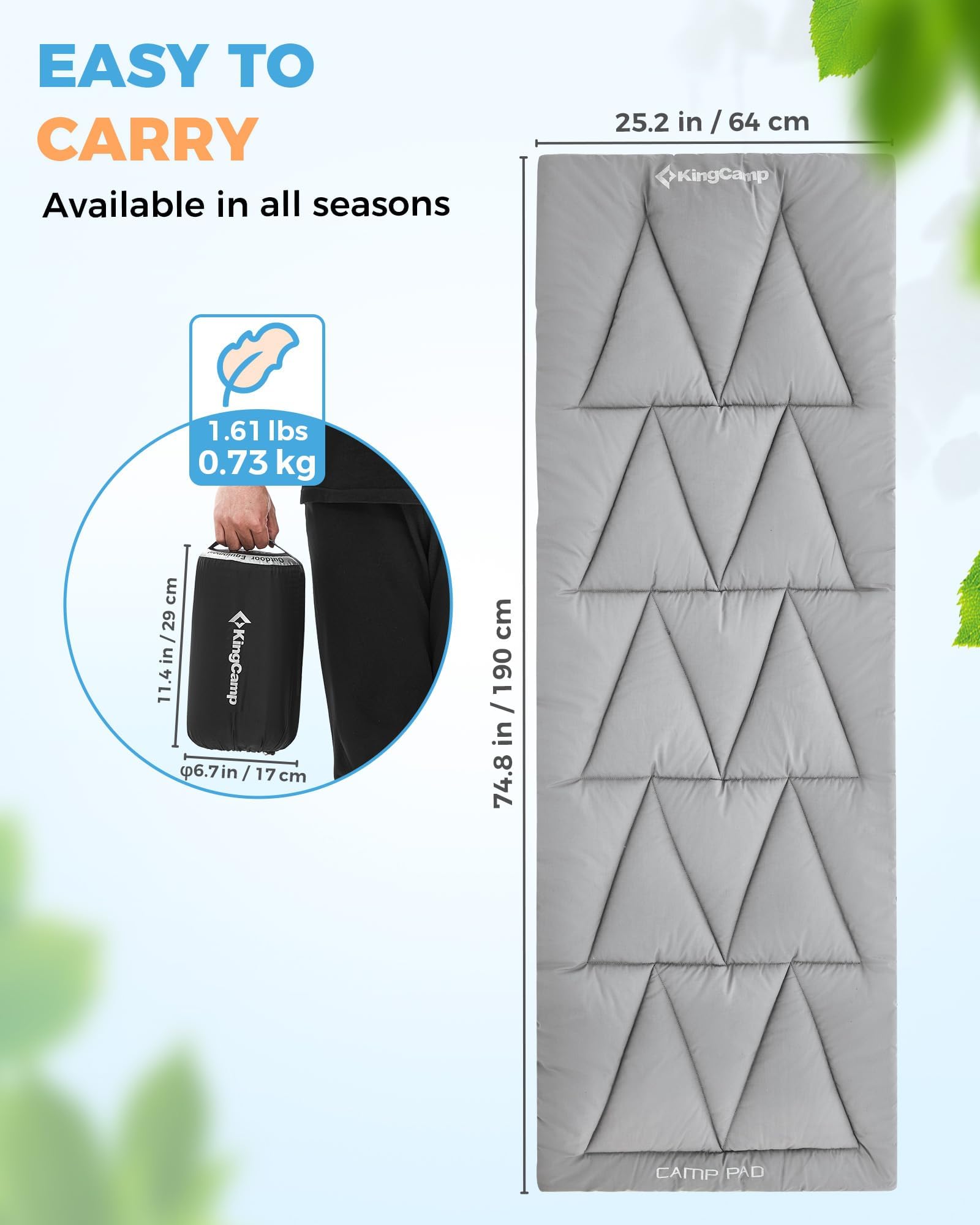 KingCamp cot-mattress-weight-1-6-lb illustrates lightweight design ideal for travel.