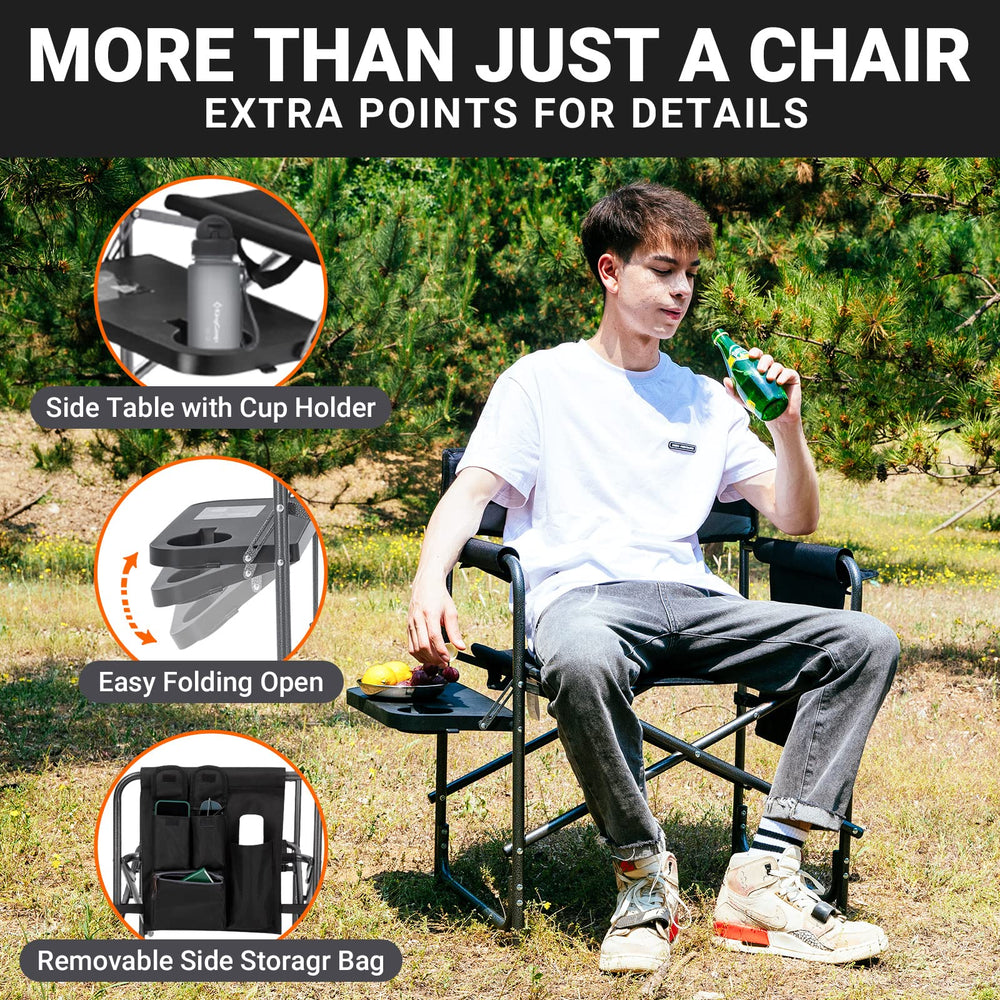 KingCamp Directors chair anti-skid feet improve stability on uneven ground.
