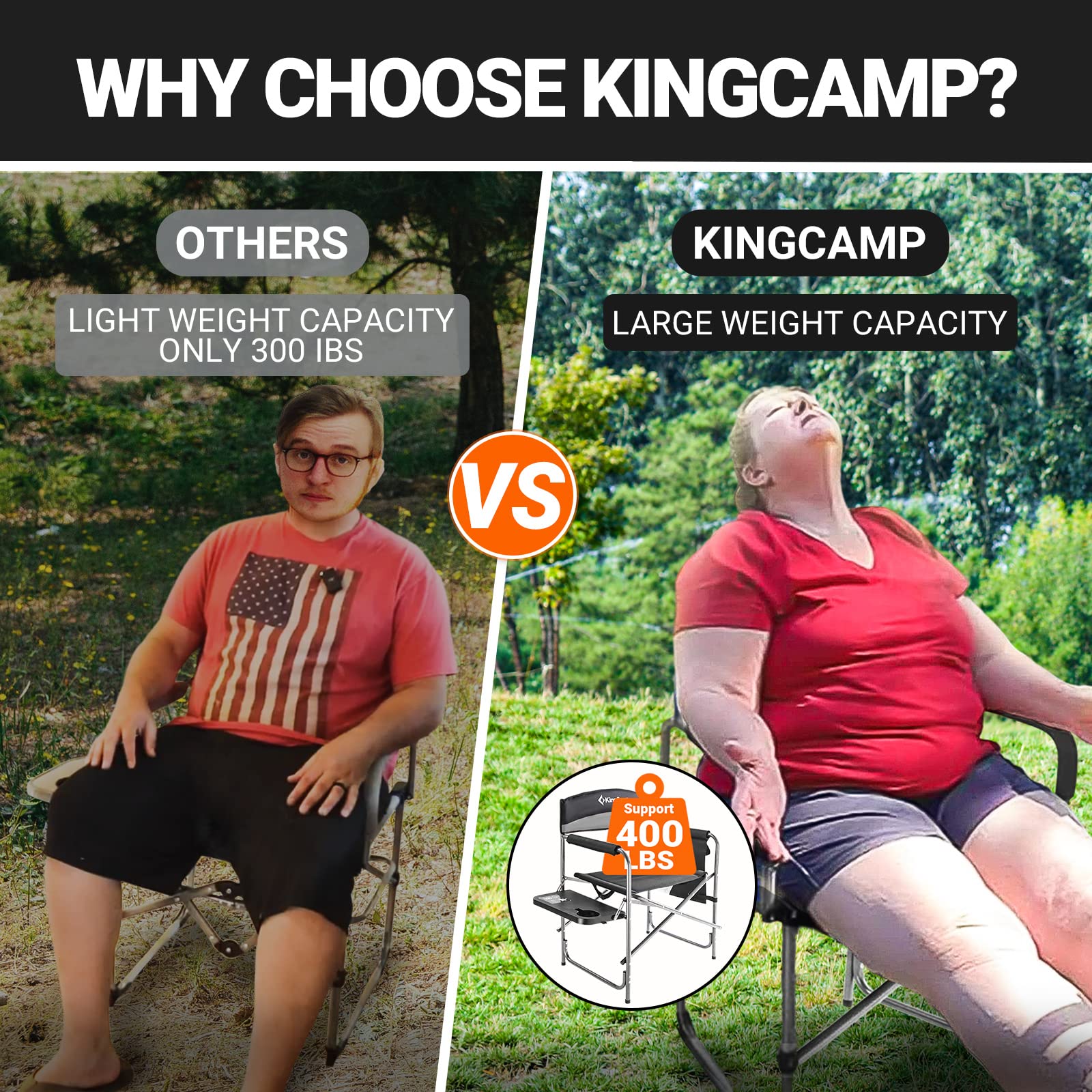 KingCamp Directors chair padded backrest provides supportive seating outdoors.