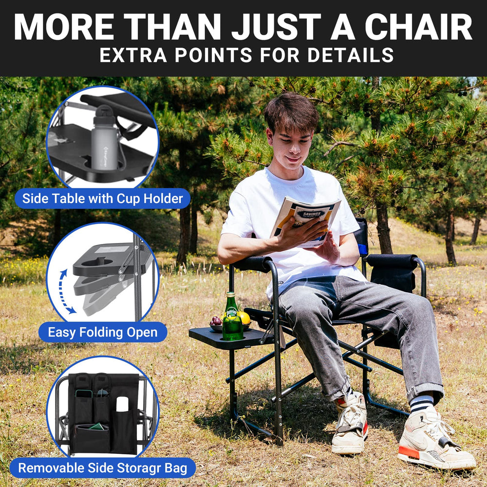 KingCamp Directors Chair Blue anti-skid feet keep stable on diverse surfaces