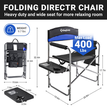 KingCamp Directors Chair Blue padded armrests for enhanced comfort